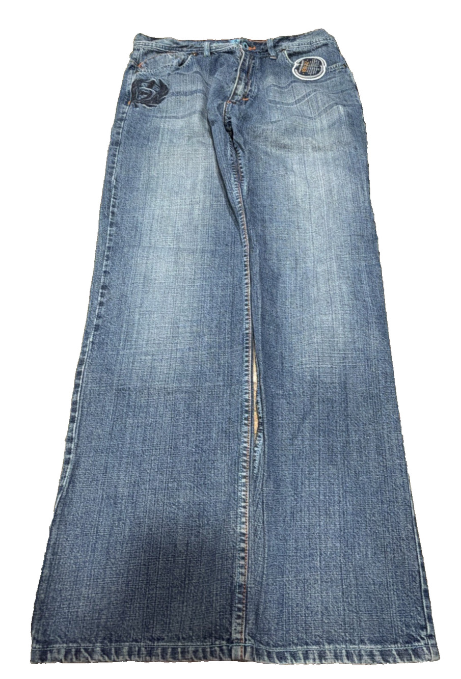 Phat Farm Embroidered Patch Jeans Men's 34x33 Relaxed Straight Leg